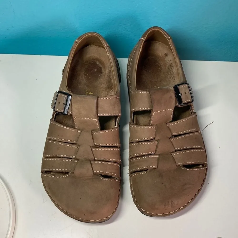 Birkenstock Footprints Classic Fisherman Sandal 41 Men 8 Women 10 Brown Leather